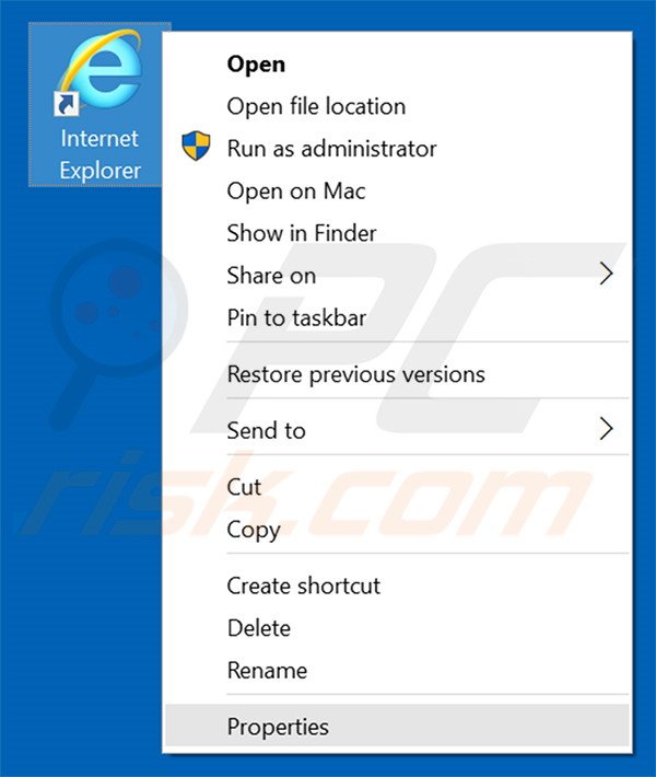 Eliminar webpageing.com del destino del acceso directo de Internet Explorer paso 1
