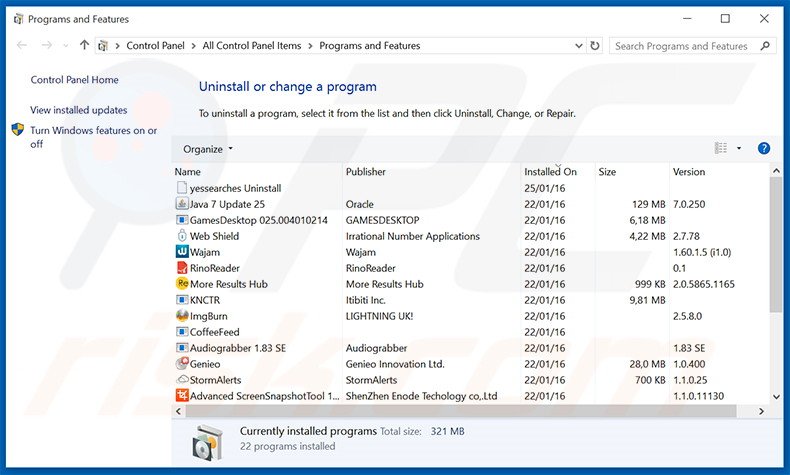 webpageing.com browser hijacker uninstall via Control Panel