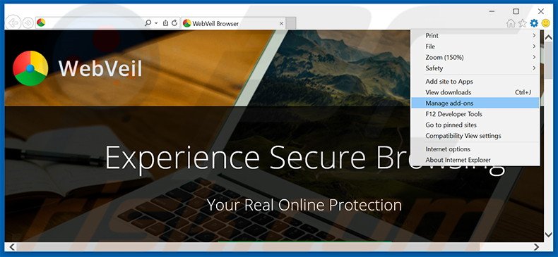 Eliminando los anuncios de WebVeil de Internet Explorer paso 1
