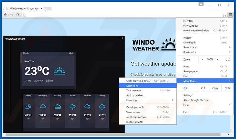 Eliminando los anuncios Windoweather de Google Chrome paso 1