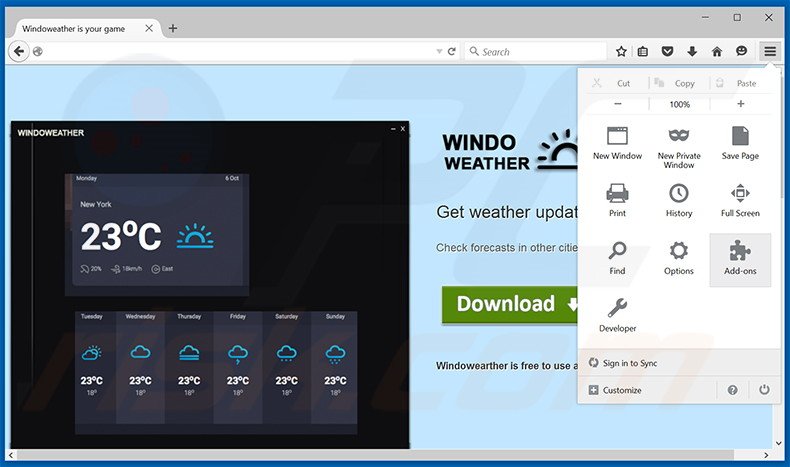 Eliminando los anuncios Windoweather de Mozilla Firefox paso 1