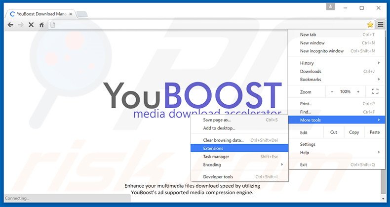 Eliminando los anuncios YouBoost de Google Chrome paso 1