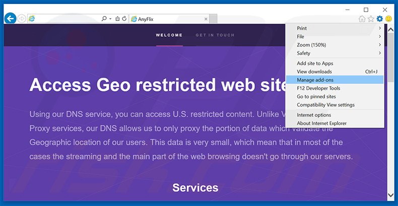 Eliminando los anuncios de AnyFlix de Internet Explorer paso 1