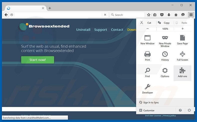 Eliminando los anuncios Browseextended de Mozilla Firefox paso 1