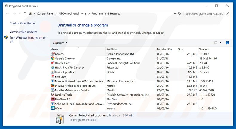 desinstalar el adware Browseextended del Panel de control