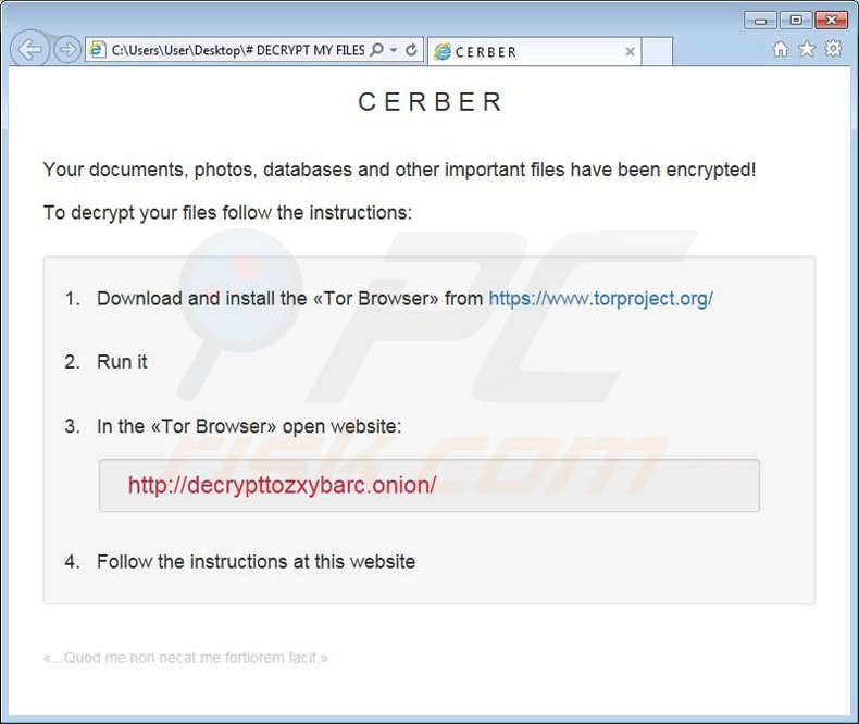 virus criptográfico cerber decrypt my files html