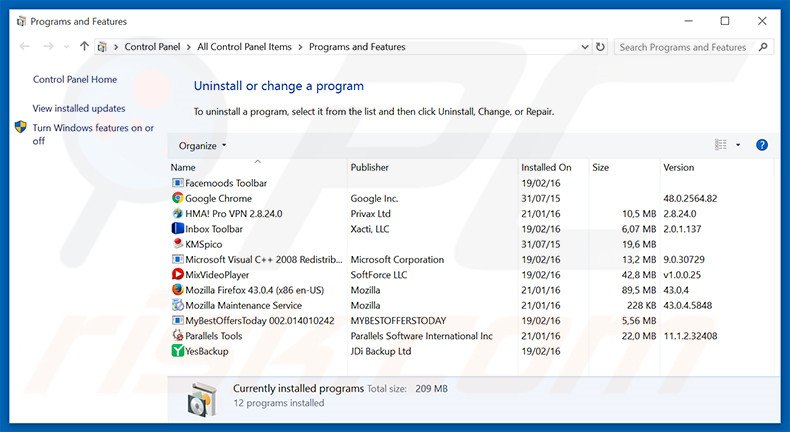 desinstalar el adware CoronaBorealis del Panel de control