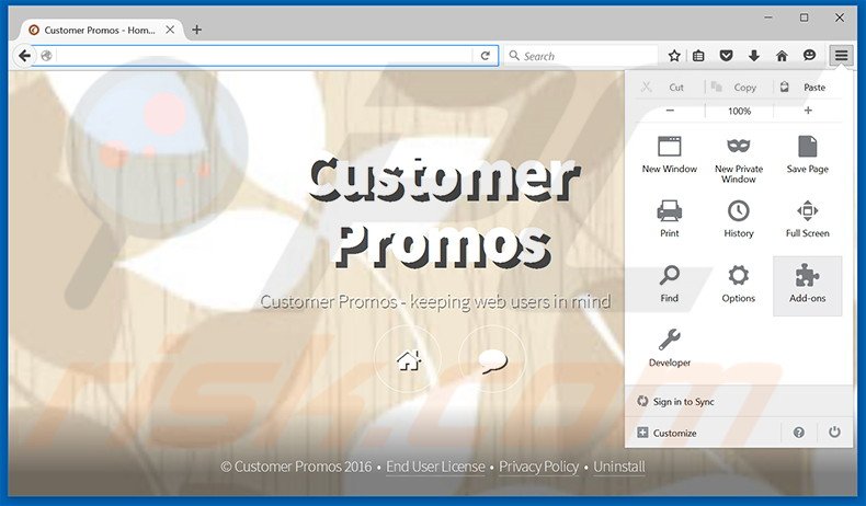 Eliminando los anuncios de Customer Promos de Mozilla Firefox paso 1