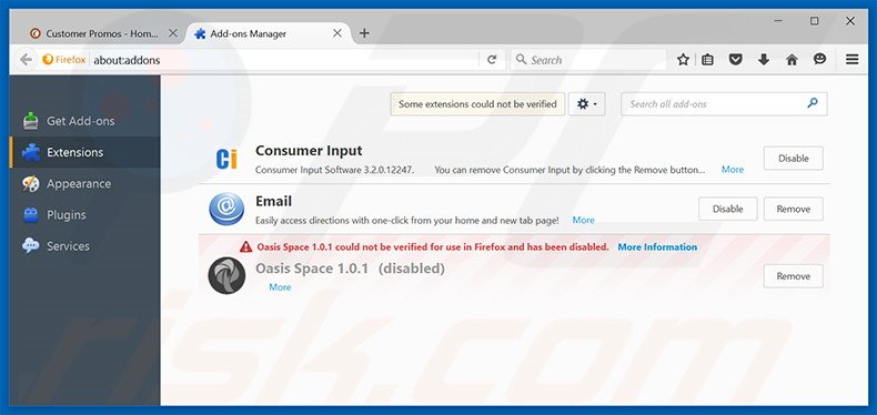 Eliminando los anuncios de Customer Promos de Mozilla Firefox paso 2