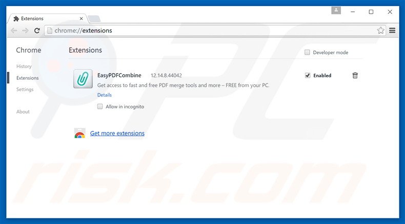 Eliminando las extensiones relacionadas con EasyPDFCombine de Google Chrome