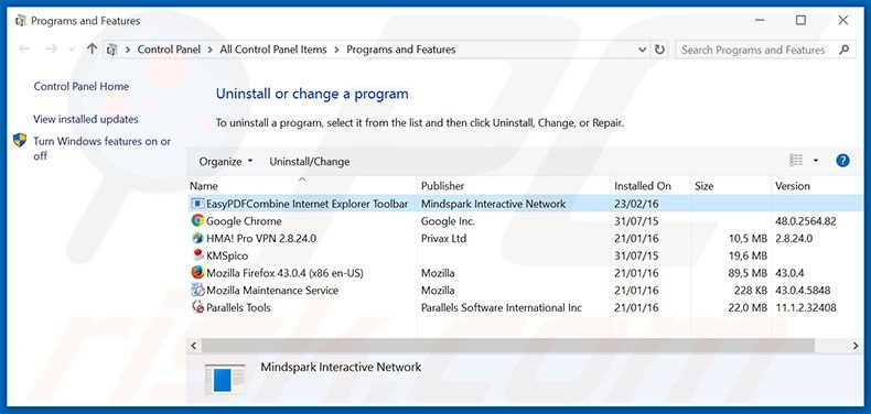 desinstalar el secuestrador de navegadores EasyPDFCombine desde el Panel de control