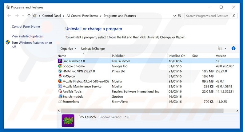 desinstalar Friv Launcher del Panel de control