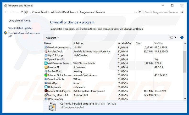 desinstalar el adware From Around The Web del Panel de control