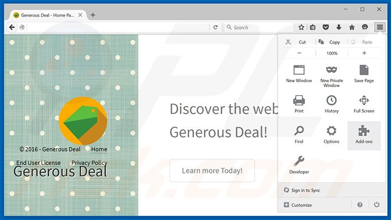 Eliminando los anuncios de Generous Deal de Mozilla Firefox paso 1