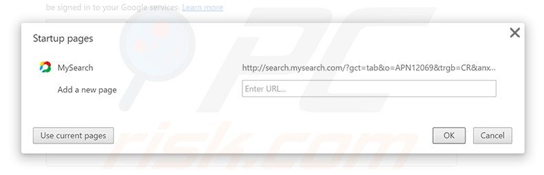 Eliminando search.mysearch.com de la página de inicio de Google Chrome