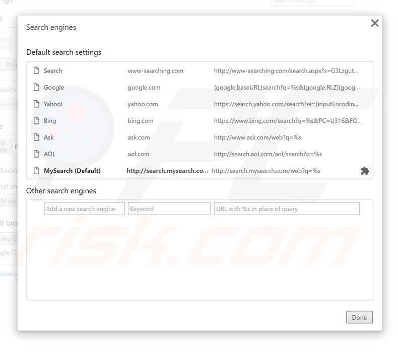 Eliminando search.mysearch.com del motor de búsqueda por defecto de Google Chrome