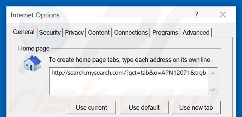 Eliminando search.mysearch.com de la página de inicio de Internet Explorer