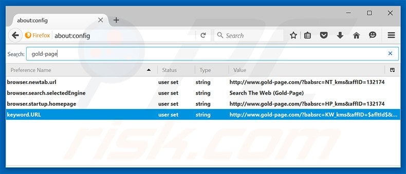 Eliminar gold-page.com del motor de búsqueda por defecto de Mozilla Firefox