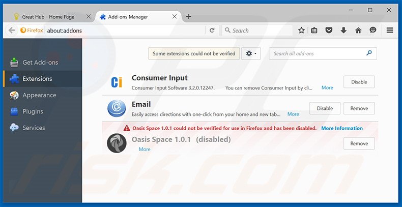 Eliminando los anuncios de Great Hub de Mozilla Firefox paso 2