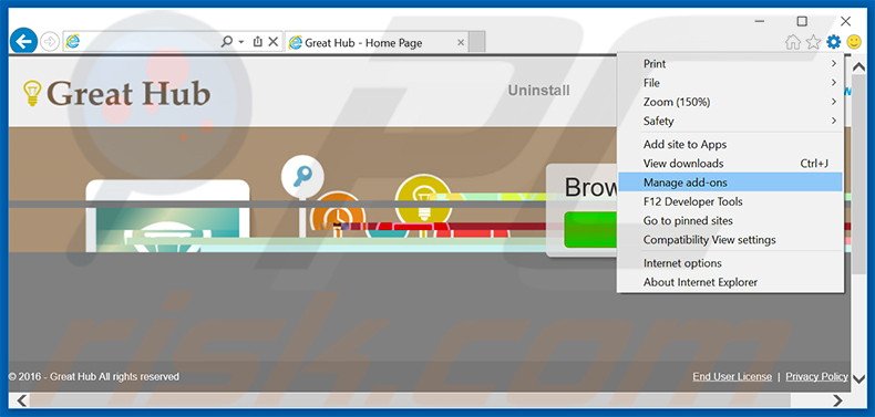 Eliminando los anuncios de Great Hub de Internet Explorer paso 1