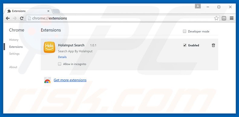 Eliminando las extensiones relacionadas con search.holainput.com de Google Chrome