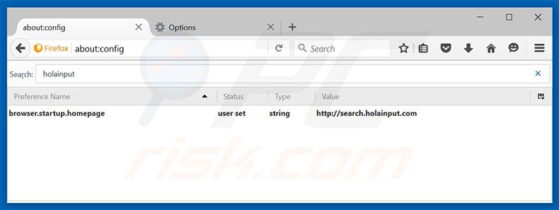 Eliminar search.holainput.com del motor de búsqueda por defecto de Mozilla Firefox