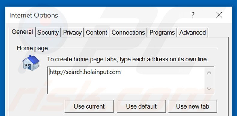 Eliminando search.holainput.com de la página de inicio de Internet Explorer