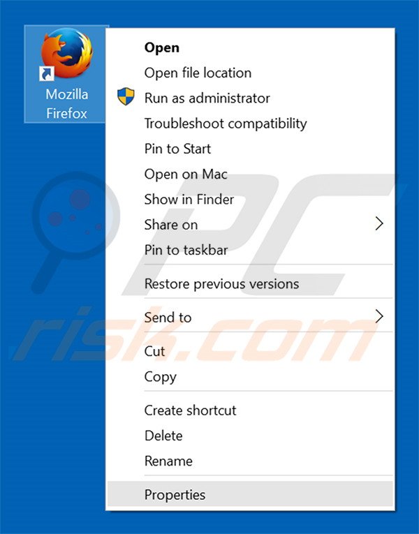 Eliminar hohosearch.com del destino del acceso directo de Mozilla Firefox paso 1