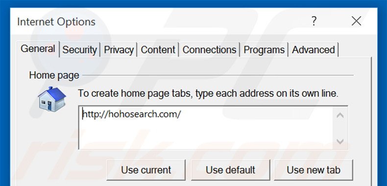 Eliminando hohosearch.com de la página de inicio de Internet Explorer