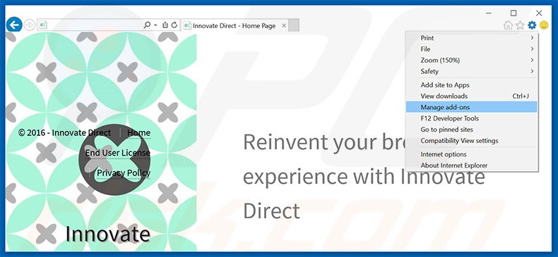 Eliminando los anuncios de Innovate Direct de Internet Explorer paso 1