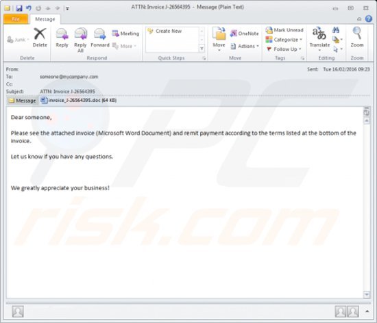 adjunto de e-mail infectado que distribuye el virus criptográfico Locky