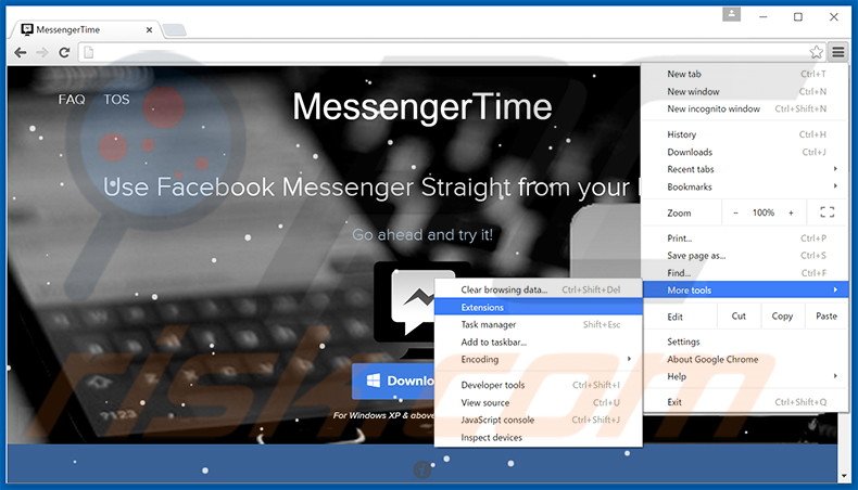 Eliminando los anuncios de MessengerTime de Google Chrome paso 1