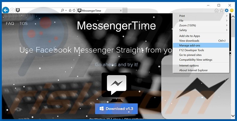 Eliminando los anuncios de MessengerTime de Internet Explorer paso 1