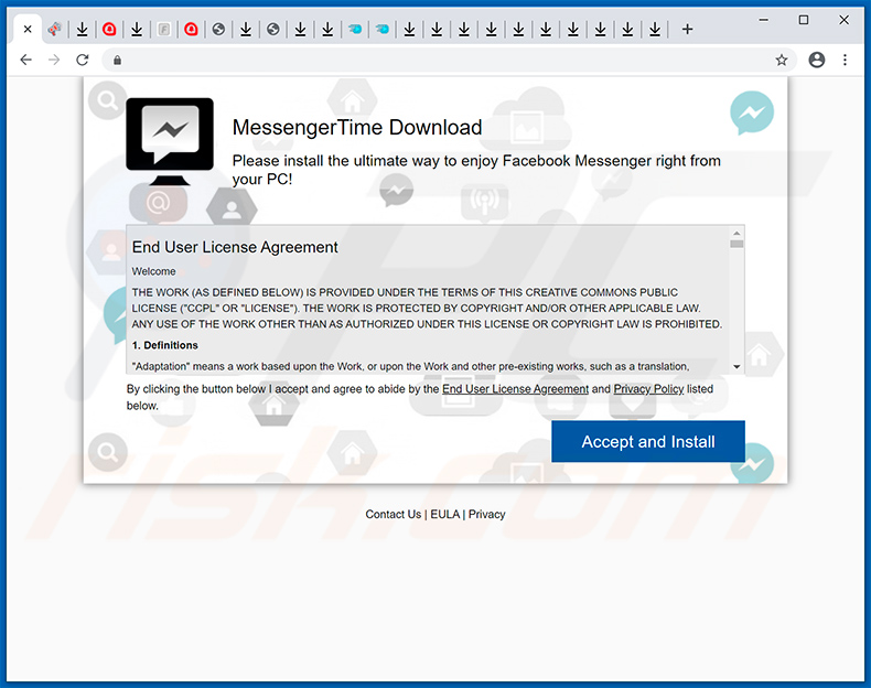 Sitio web de promoción de adware MessengerTime