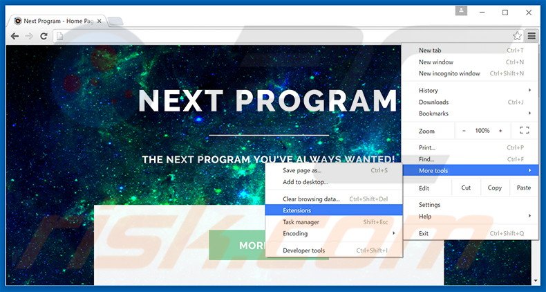 Eliminando los anuncios de Next Program de Google Chrome paso 1