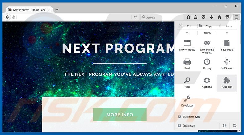 Eliminando los anuncios de Next Program de Mozilla Firefox paso 1