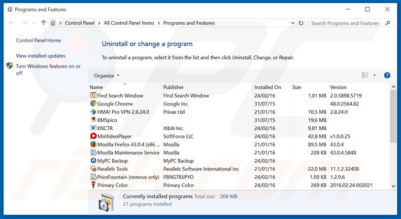 desinstalar Next Program del Panel de control