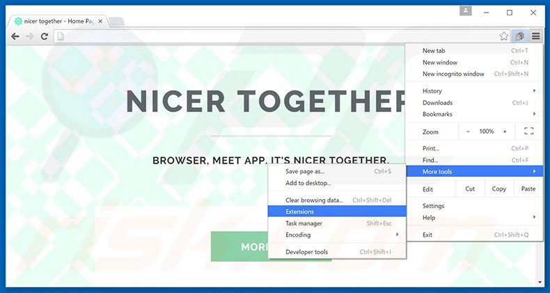 Eliminando los anuncios de Nicer Together de Google Chrome paso 1