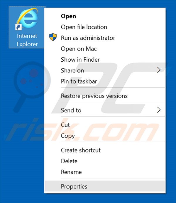 Eliminar nicesearches.com del destino del acceso directo de Internet Explorer paso 1