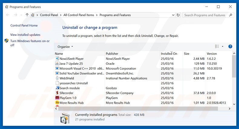 desinstalar el secuestrador de navegadores nicesearches.com desde el Panel de control