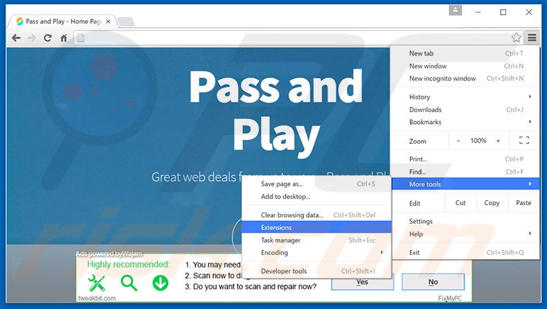 Eliminando los anuncios de Pass and Play de Google Chrome paso 1