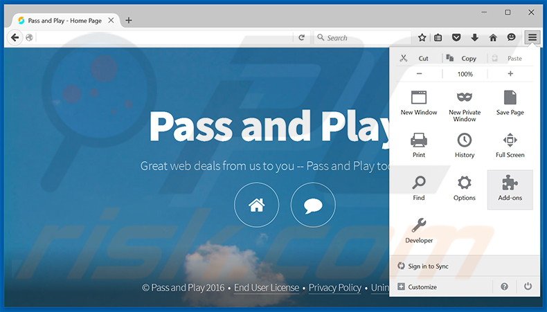 Eliminando los anuncios de Pass and Play de Mozilla Firefox paso 1