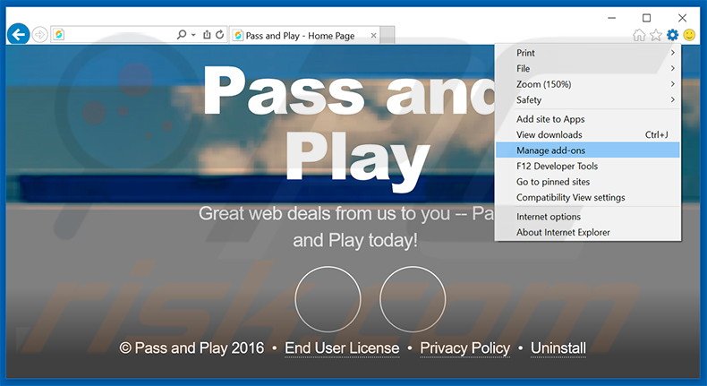 Eliminando los anuncios de Pass and Play de Internet Explorer paso 1