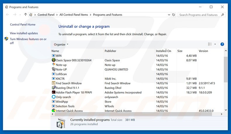 desinstalar el adware Pass To Post del Panel de control