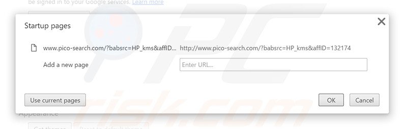 Eliminando pico-search.com de la página de inicio de Google Chrome