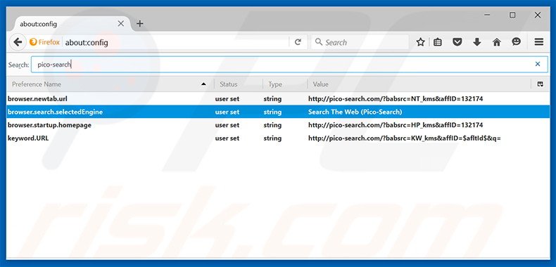 Eliminar pico-search.com del motor de búsqueda por defecto de Mozilla Firefox
