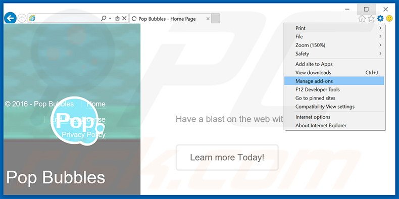 Eliminando los anuncios de Pop Bubbles de Internet Explorer paso 1
