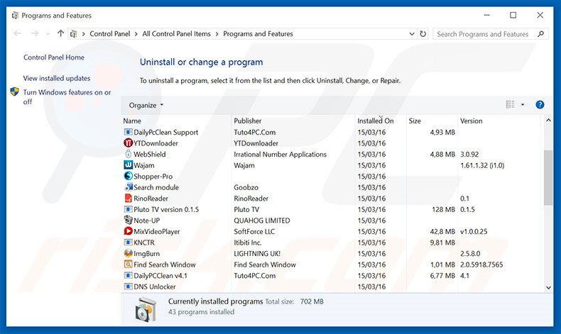 desinstalar el software publicitario Powered by del Panel de control