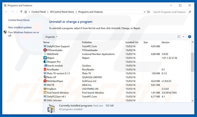 desinstalar el software publicitario Powered by del Panel de control