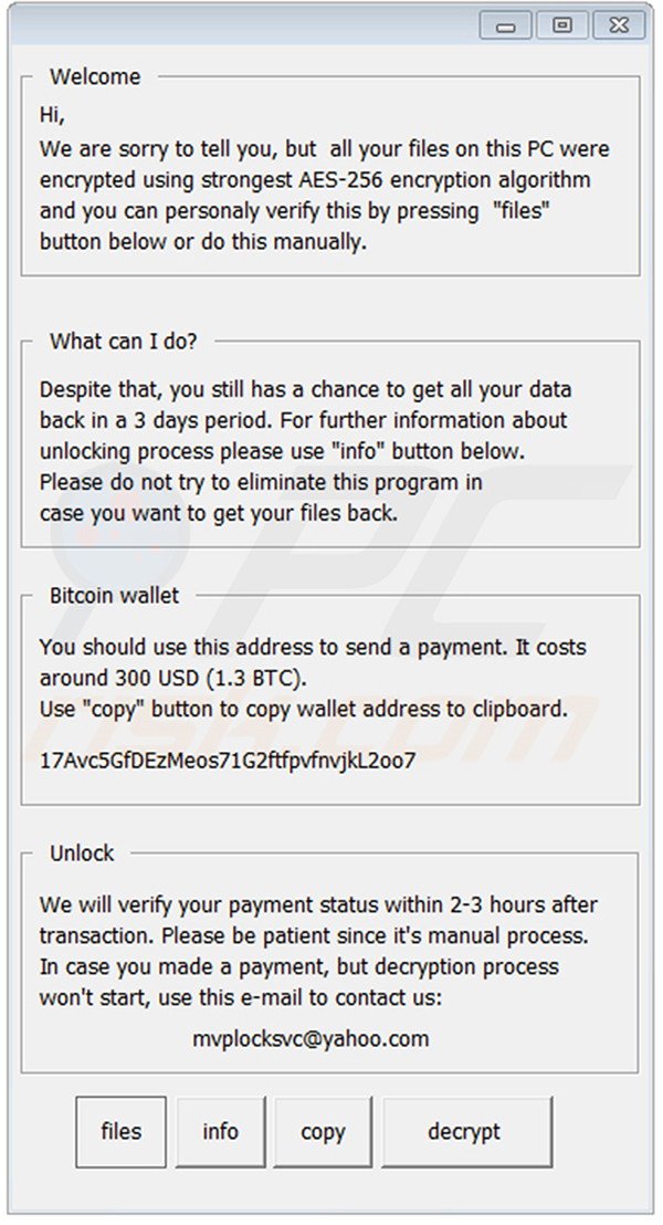 mensaje emergente en el virus criptográfico RackCrypt